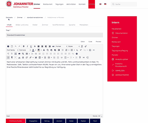 Joomla Frontend Editor für Hotel-Website