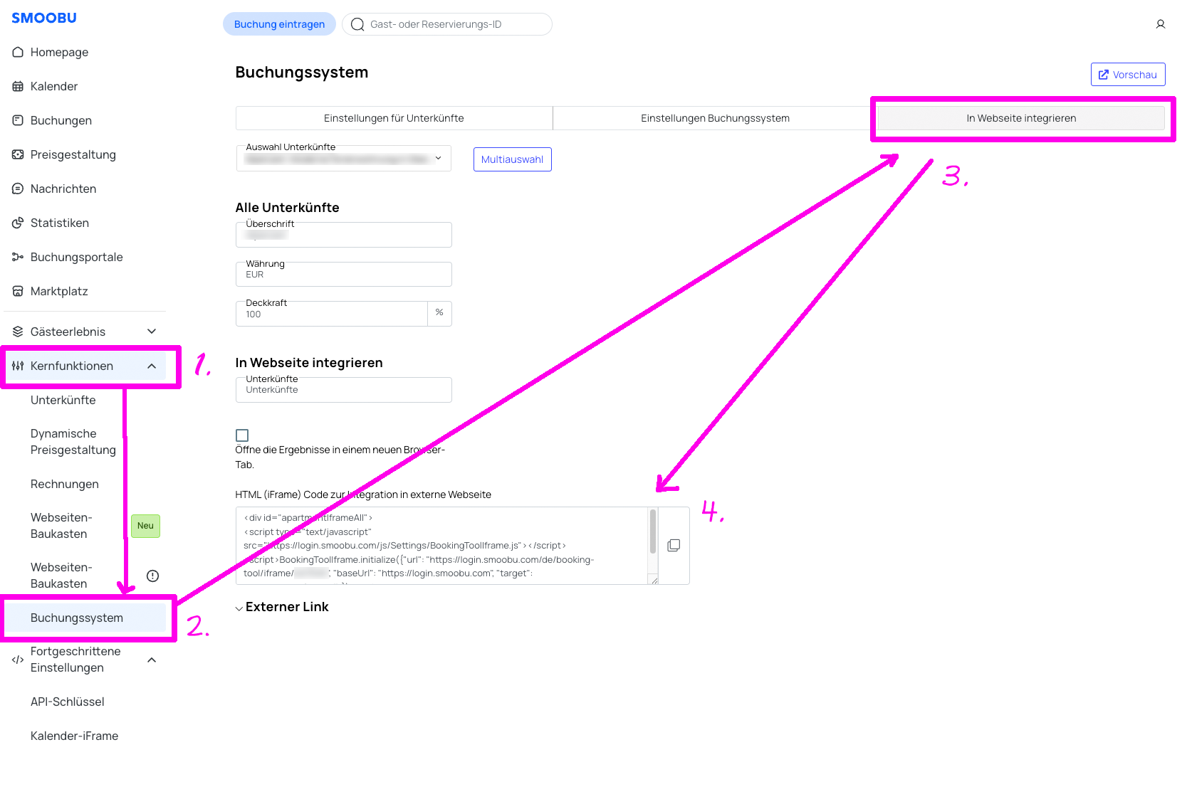 Smoobu in eigene Joomla Website einbinden.
