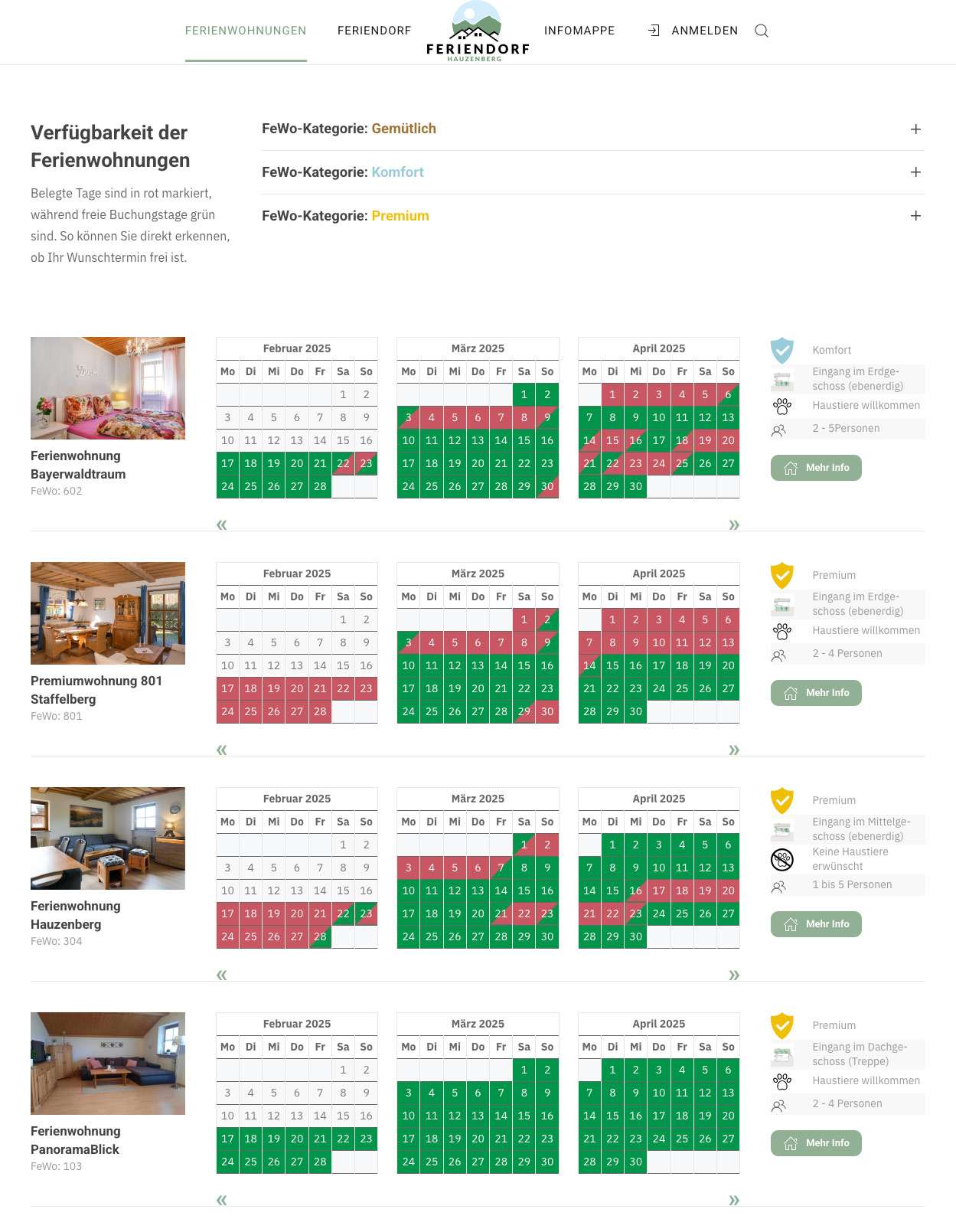 Feriendorf Hauzenberg - Ferienwohnungen Verfügbarkeit