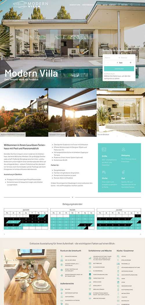 Ferienwohnung Webdesign Theme Modern Villa