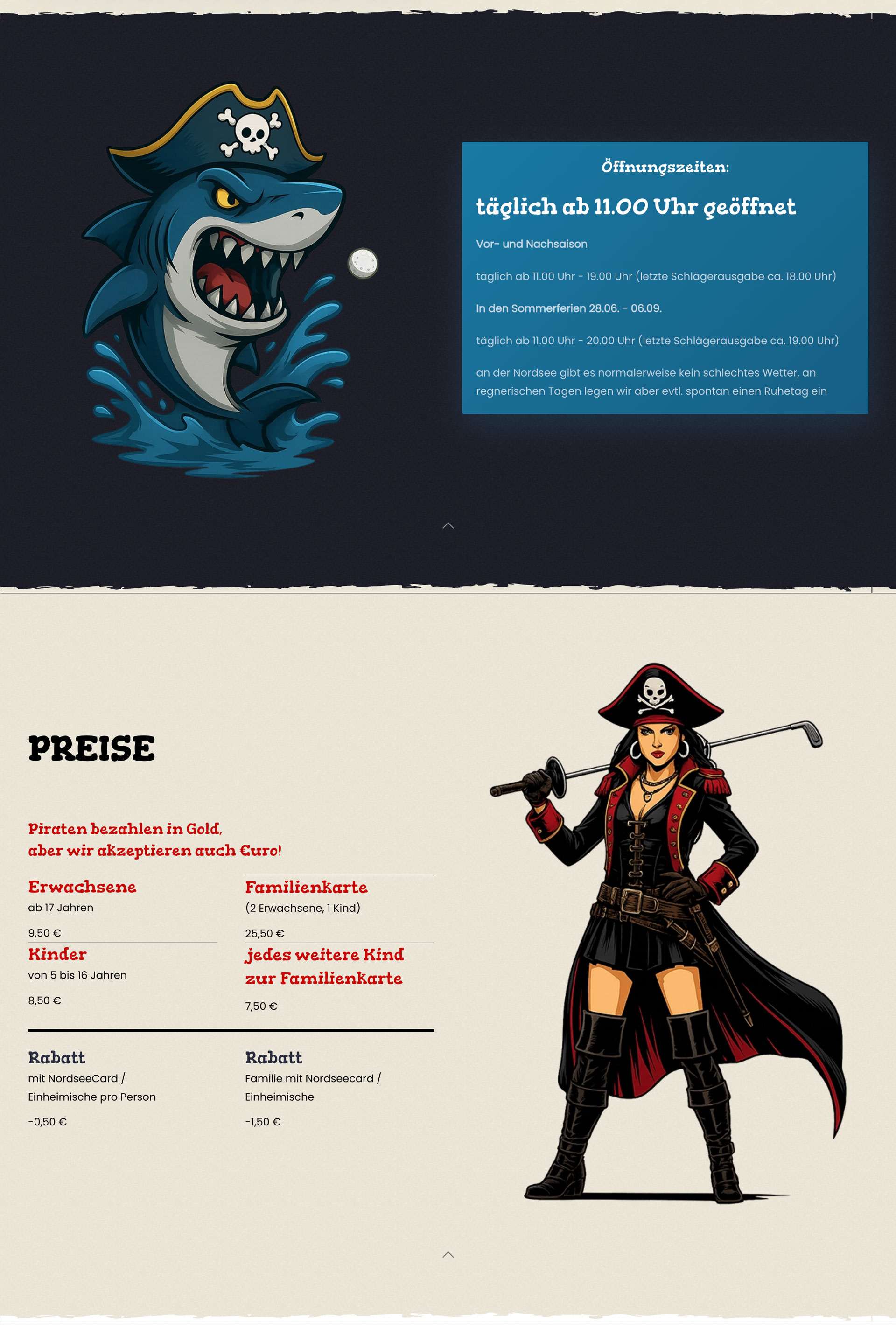 Öffnungszeiten und Preise Piratengolf Greetsiel