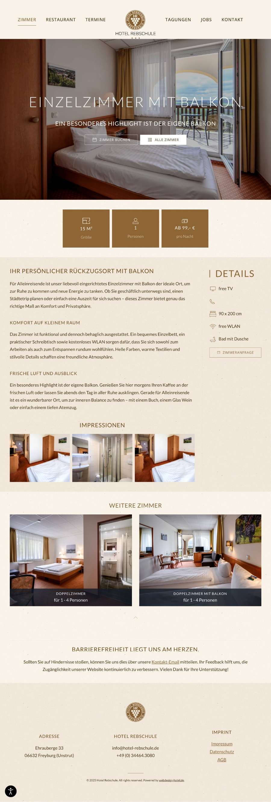 Einzelzimmer in Hotel Rebschule