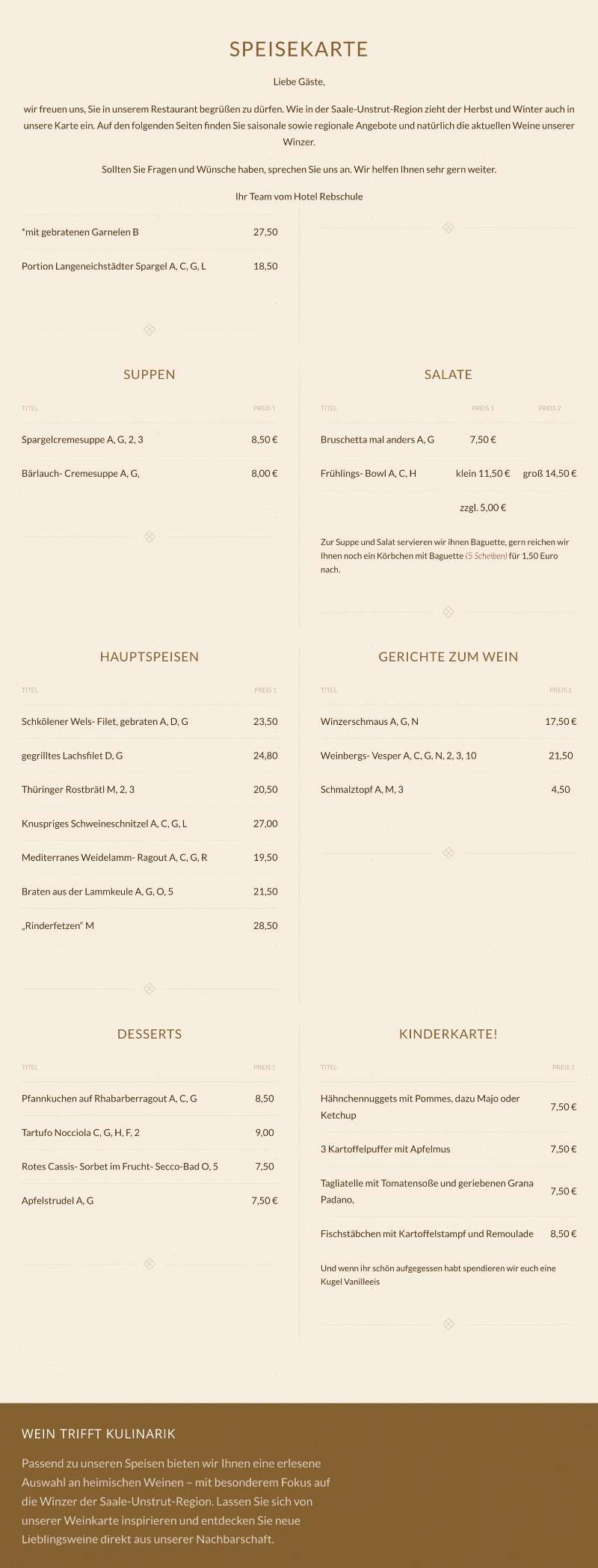 Speisekarte von Hotel Rebschule in Freyburg