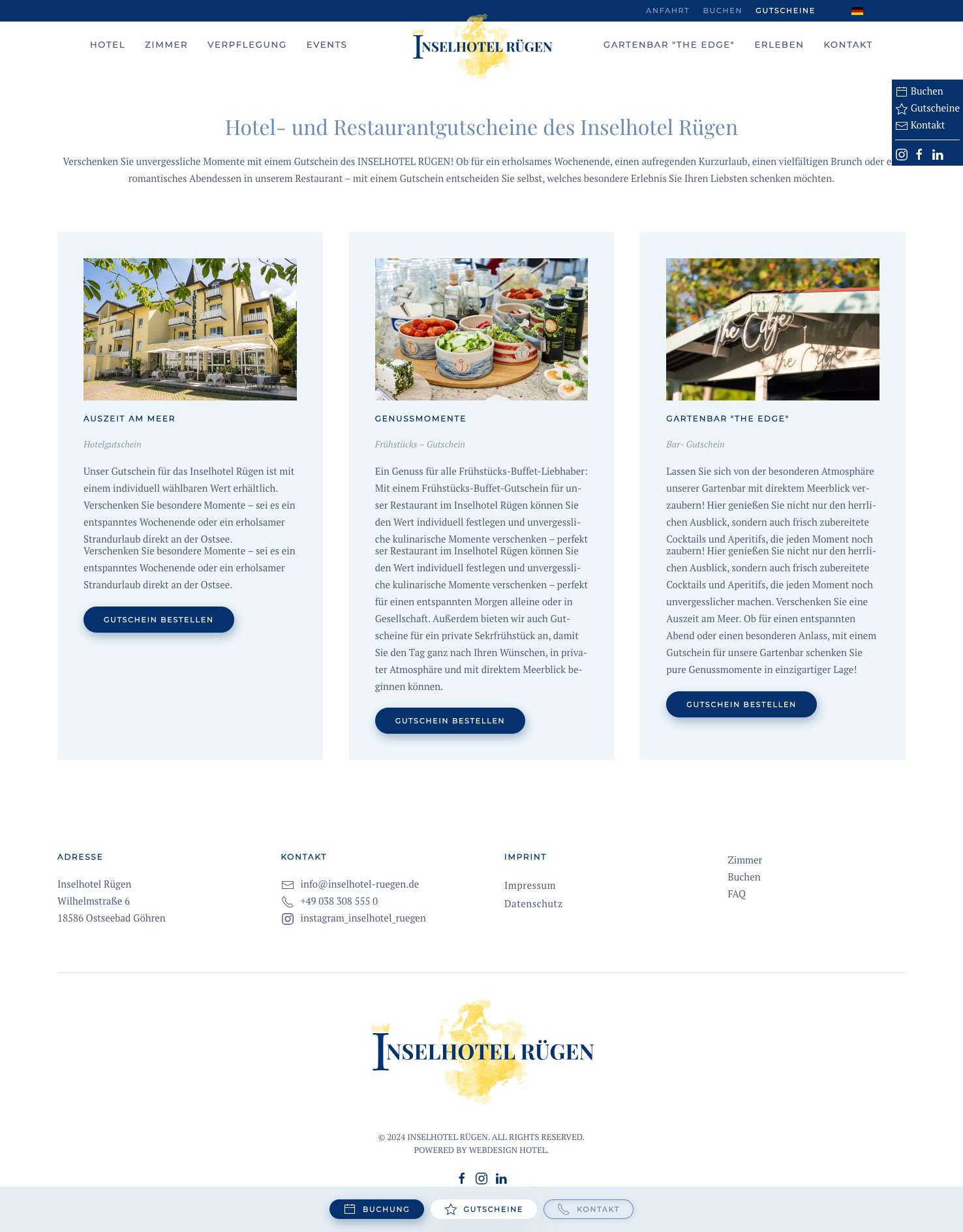 Gutscheine Übesichtsseite Inselhotel Rügen